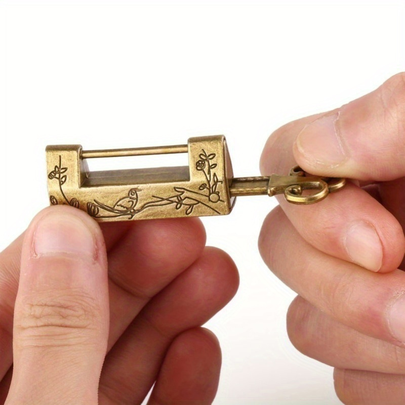 Vintage Antique Lock Key Brass Carved Word Padlock - Temu