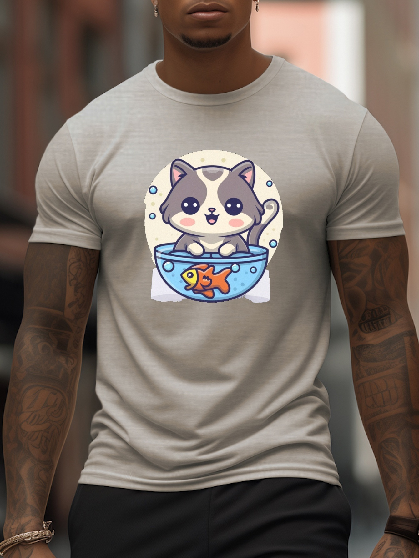 Trendy Cat Fish Bone Pattern Print Men's Comfy T shirt - Temu Canada