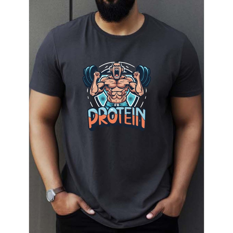 

Bodybuilder's Request For Protein Print T Shirt, Tees For Men, Casual Short Sleeve T-shirt For Summer