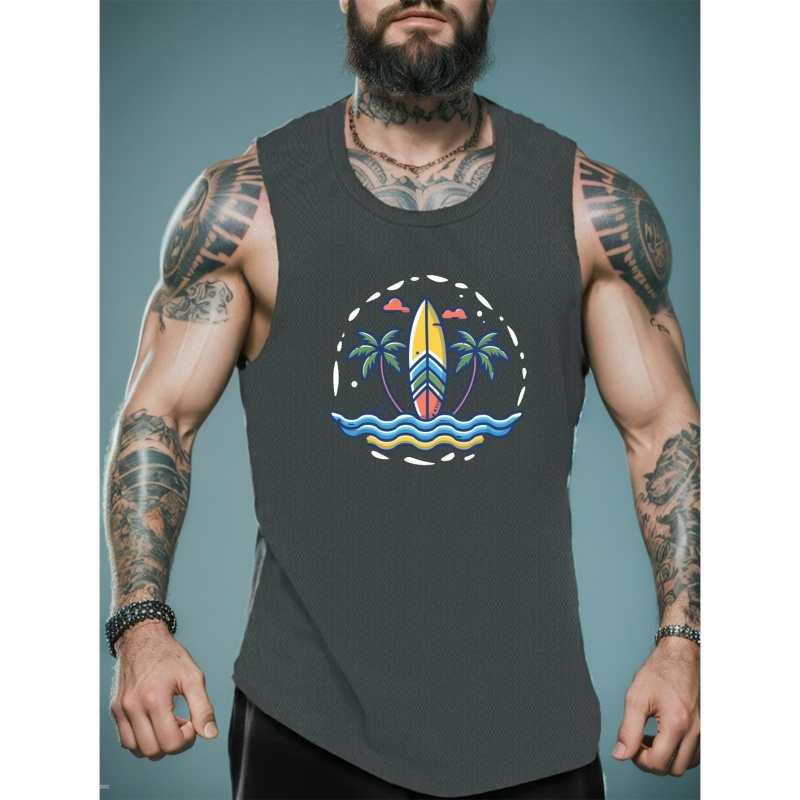 

Men's Sea Graphic Print Tank Top, Causal Fashion Sleeveless Tees For Summer Outdoor