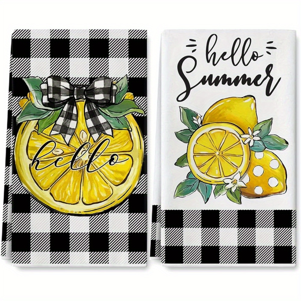 Hand Towels Lemon Buffalo Plaid Printed Kitchen Towels Temu Canada