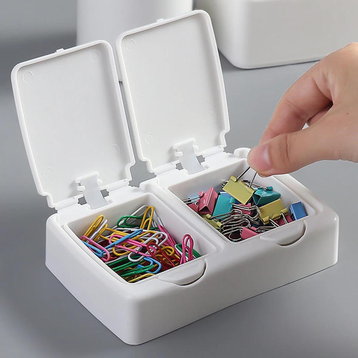 

Compact White Plastic Storage Box With Lip Cover - Dual-compartment Organizer For Desk, Jewelry, Swabs & Pads - Portable Household Container For Home & Travel