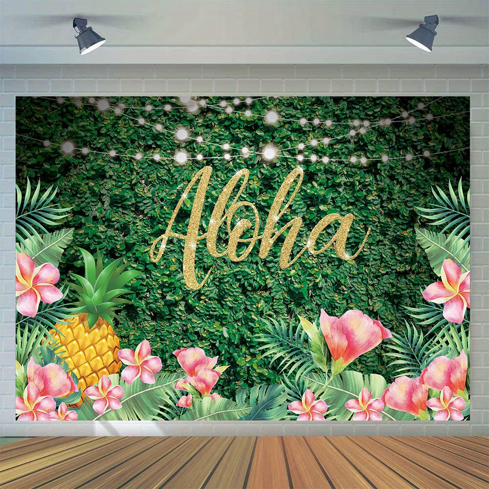 

1pc, Summer Tropical Theme Photography Backdrop, Vinyl Aloha Hawaii Green Birthday Party Baby Shower Decoration Banner Photo Booth Studio Props