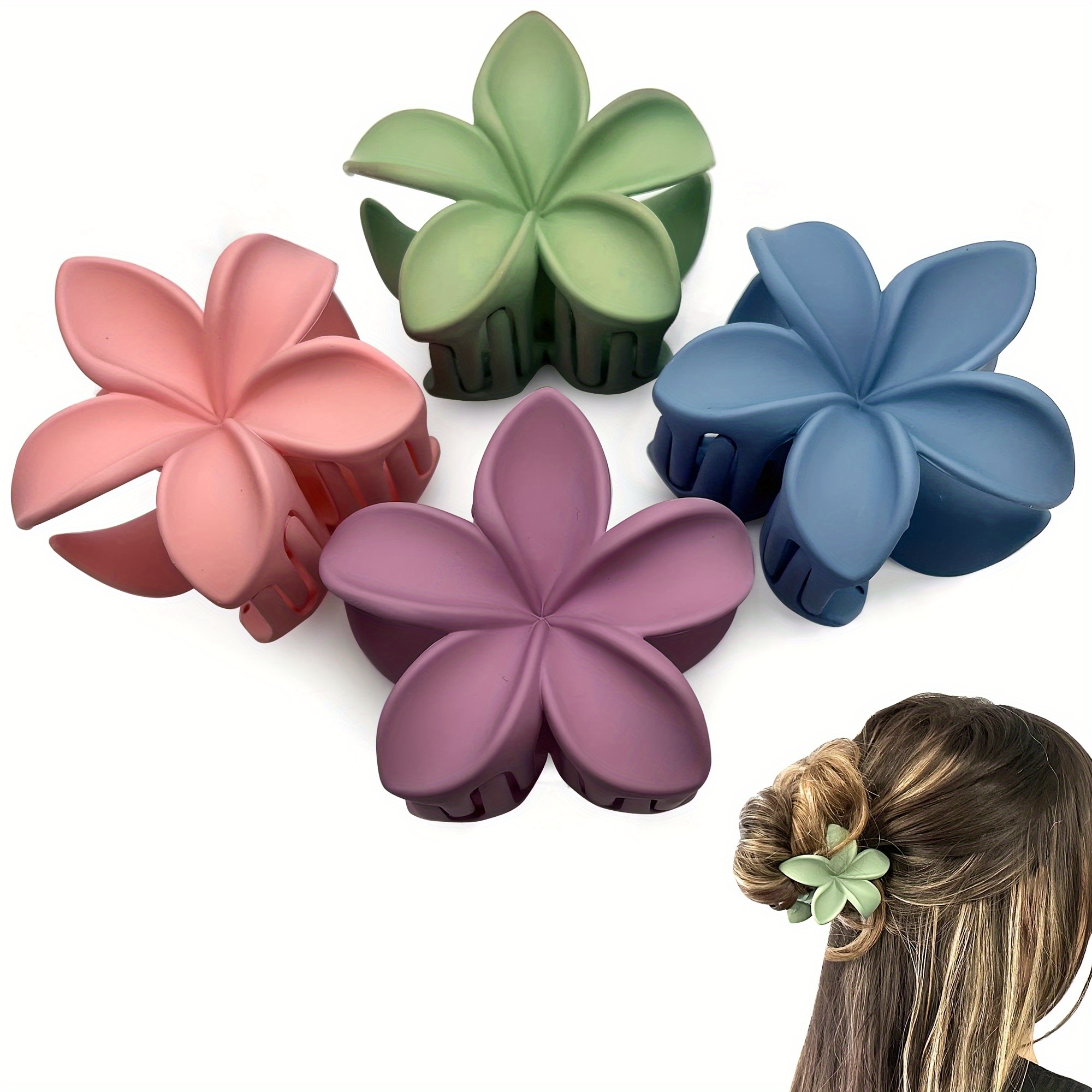 

4pcs Elegant Solid Color Matte Flower Shaped Hair Claw Clips Trendy Non Slip Hair Grab Clips For Women And Daily Use Wear