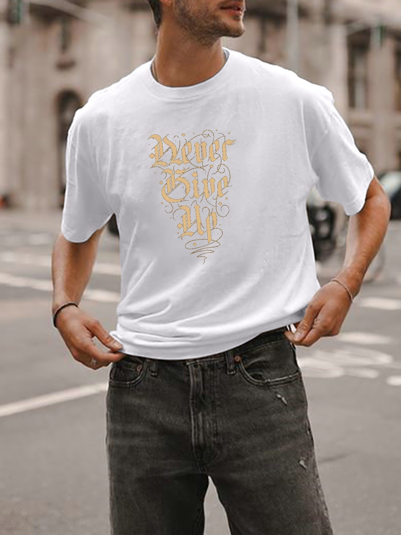 Never Give Print T Shirt Tees Men Casual Short Sleeve T - Temu Ireland