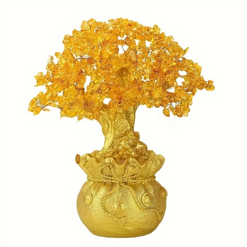 

1pc Feng Shui Citrine/yellow Crytal Money Tree With Chinese Dragon Pots Home Decor Room Decor Office Decor Desk Decor Ornament
