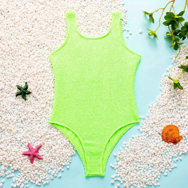 Girl's Sweet Ruffle Solid Color One-Piece Swimsuit Set - Polyester