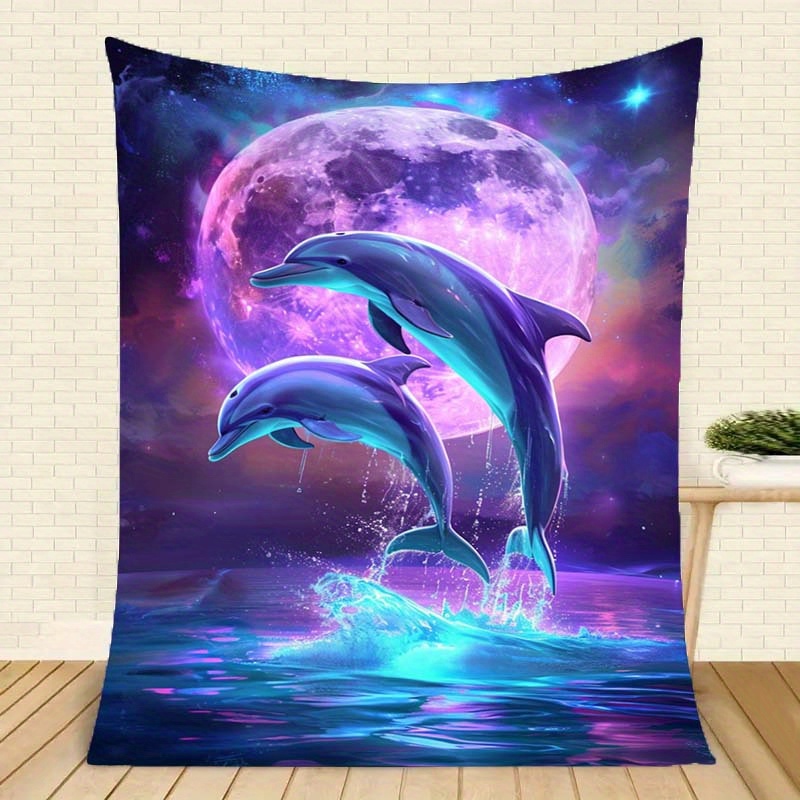 

1pc Cozy Dolphin Print Blanket - Lightweight Flannel Throw For Sofa, Bed, Travel, Camping, Living Room, Office, Couch, Chair, And Bed - Digital Printing Fleece Blanket, Gifts For Family Or Friends