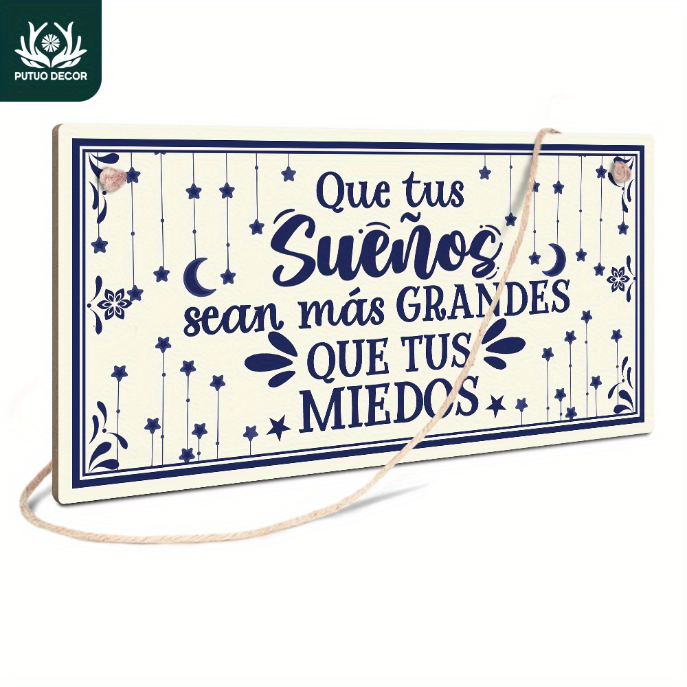 

1pc, Spanish Wooden Sign, Que Tus Suenos Sean Mas Grandes Que Tus Miedos, Wood Hanging Plaque Wall Art Decor For Home Farmhouse Cafe Coffee Shop, 3.9 X 7.8 Inches Gifts