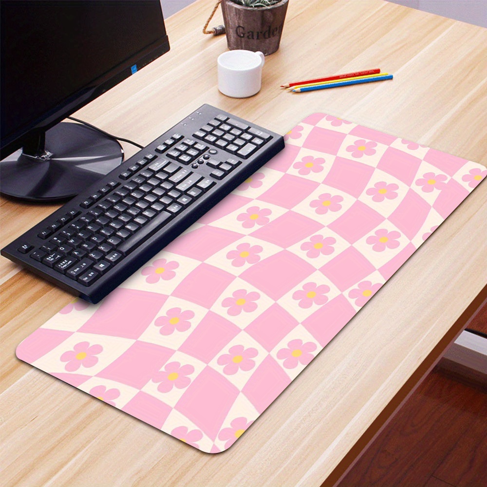 

1pc Cute Pink Flowers Patterns Large Gaming Mouse Pad E-sports Office Desk Mat Keyboard Pad Natural Rubber Non-slip Computer Mouse Mat 35.4x15.7inch Suitable For Home Office Games As Gift For Friend
