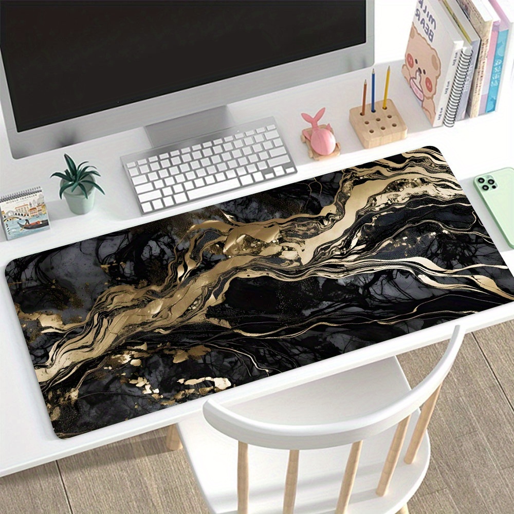 

Luxurious Black Marble Rose Gold Large Gaming Mouse Pad E-sports Office Desk Mat Keyboard Pad Natural Rubber Non-slip Computer Mouse Mat 35.4x15.7inch Suitable For Home Office Games As Gift For Friend