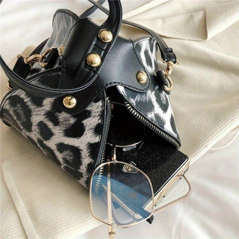 leopard print handbag, trendy mini crossbody bag, vintage