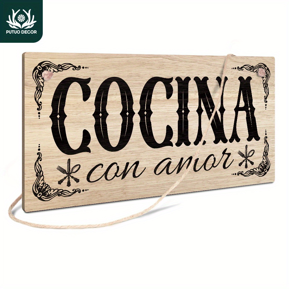 

1pc, Spanish Wooden Sign, Cocina Con Amor, Wood Hanging Plaque Wall Art Decor For Home Farmhouse Kitchen, 3.9 X 7.8 Inches Gifts