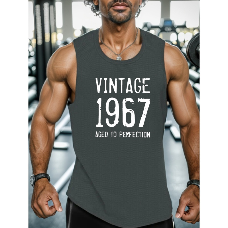 

Vintage 1967 Print Men's Breathable Vest, Casual Sleeveless Summer Sports Tank Top