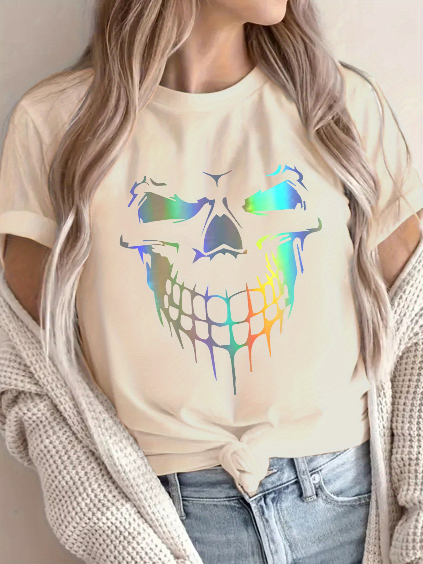 Skull Print T shirt Plus Size Casual Short Sleeve Top Spring Temu New