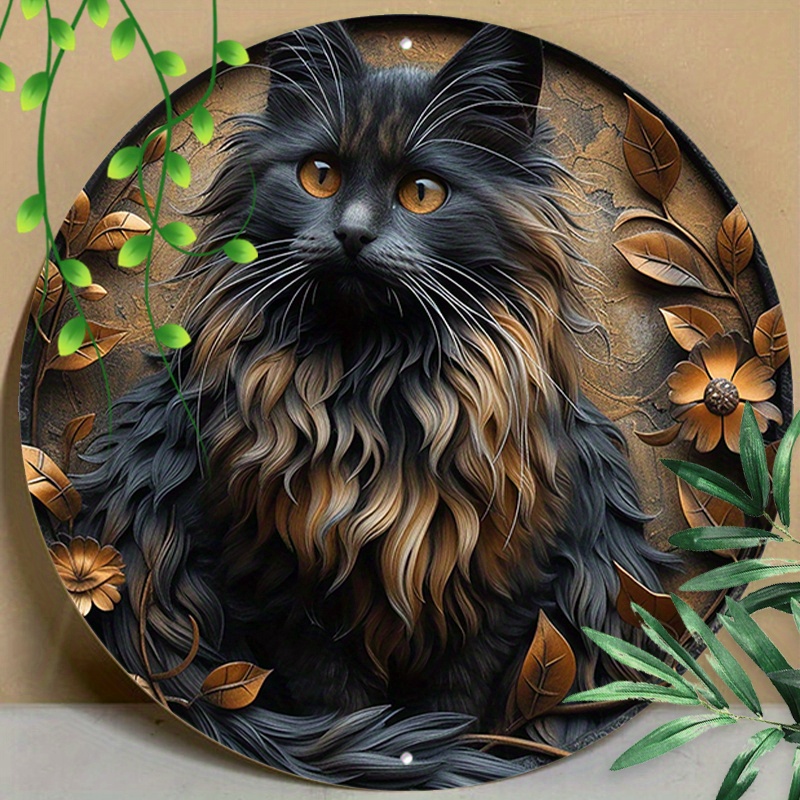 

1pc 8x8inch (20x20cm) Round Aluminum Sign Metal Sign A Persian Cat Sign Relief Visual Effects Aluminum Sign For Home Clubs