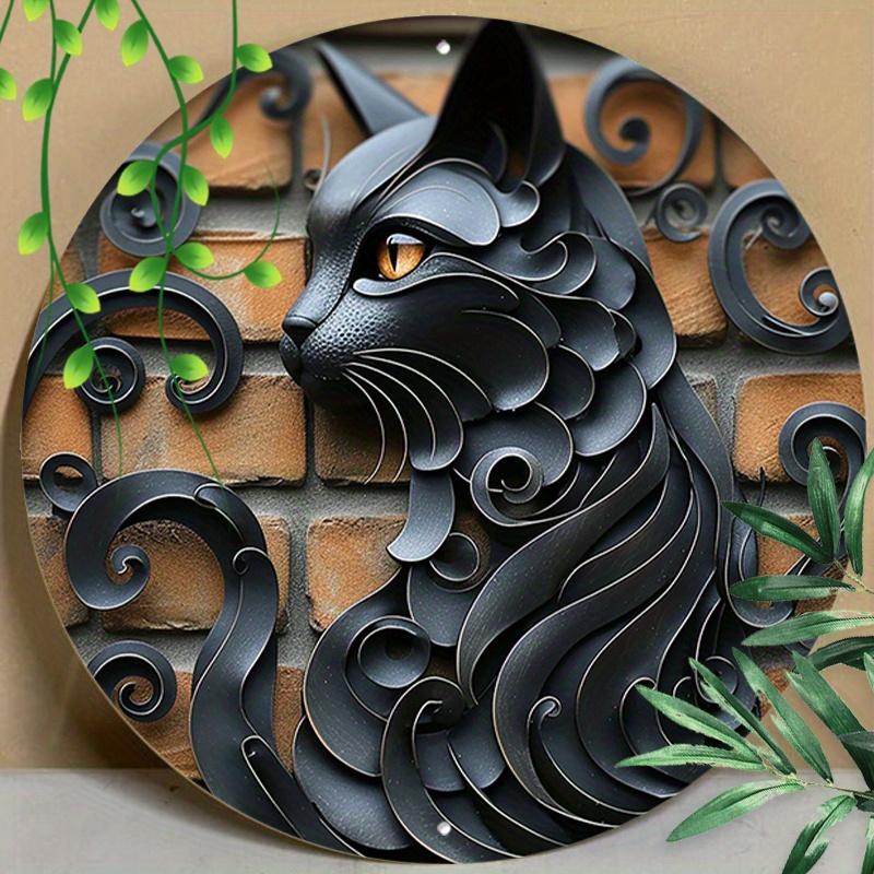 

1pc 8x8inch (20x20cm) Round Aluminum Sign Metal Sign A Persian Cat Sign Relief Visual Effects Sign For Garden Kitchen