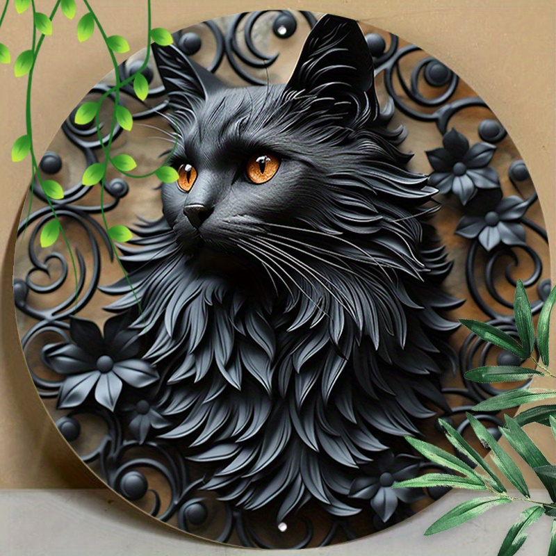 

1pc 8x8inch (20x20cm) Round Aluminum Sign Metal Sign A Persian Cat Sign Relief Visual Effects Sign For Man Cave Home Decor