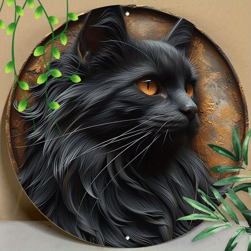 

1pc 8x8inch (20x20cm) Round Aluminum Sign Metal Sign A Persian Cat Sign Stereoscopic Visual Effects Sign For Home Clubs