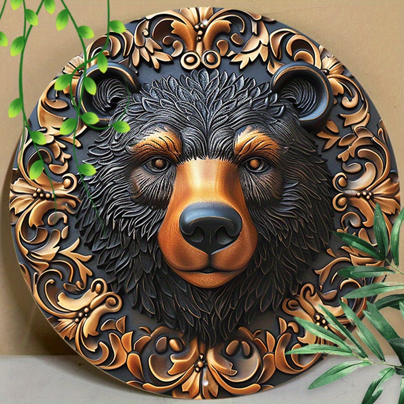 

1pc 8x8inch (20x20cm) Round Aluminum Sign Metal Sign Bear Sign For Cave Home Decor Coffee Give Gifts