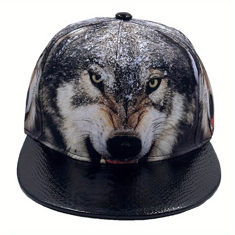 

1pc Wolf Totem Flat Brim Hip Hop Hat, Men's And Women's Cool Handsome Street Dance Baseball Cap, Outdoor Casual Versatile Trendy Hat