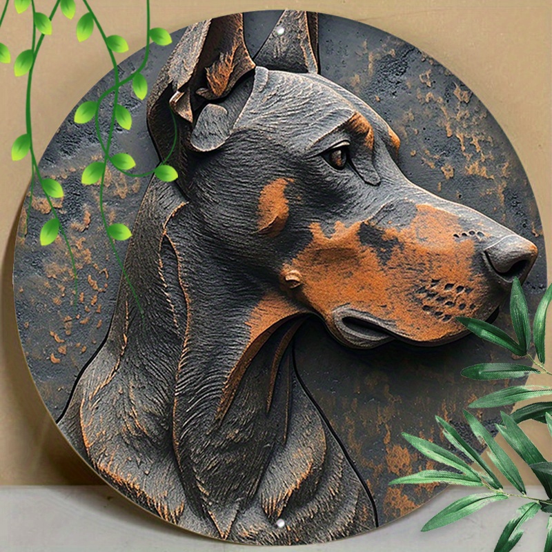 

1pc 8x8inch (20x20cm) Round Aluminum Sign Metal Sign Funny Doberman Pinscher Sign Stereoscopic Visual Effects Sign For Home Clubs