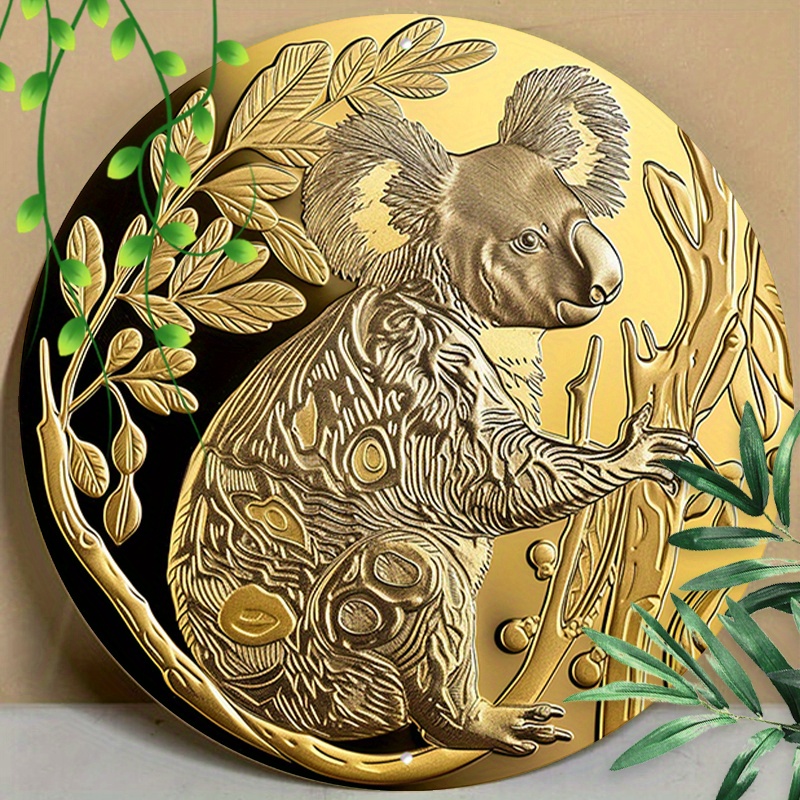 

1pc 8x8inch (20x20cm) Round Aluminum Sign Metal Sign Funny Koala Animal Metal Sign Wall Art Decor For Home Decor Visual Effects Relief Visual Effects