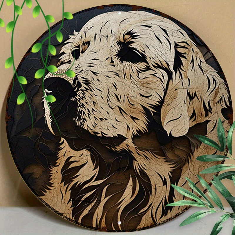 

1pc 8x8inch (20x20cm) Round Aluminum Metal Sign, Funny Metal Sign A Golden Retrievers For Home Decor, Room Decor