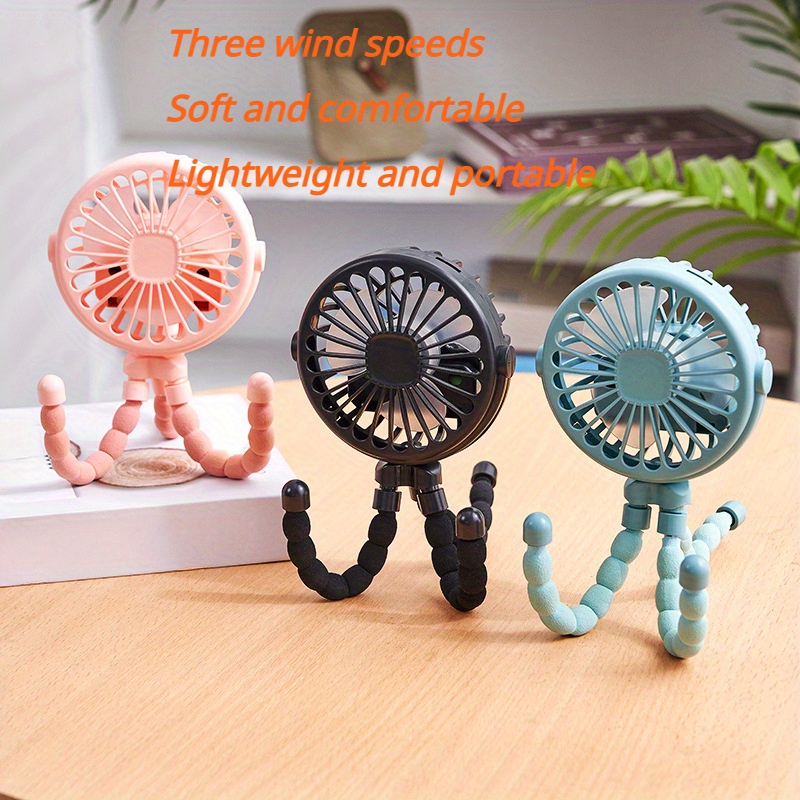 usb rechargeable portable octopus mini fan   handheld cooling fan with hanger stand and wrap for stroller outdoor table necklace