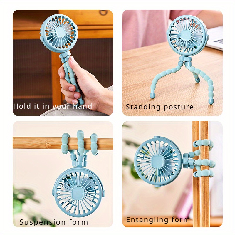 Usb Rechargeable Portable Octopus Mini Fan, 3 Speed Handheld Cooling Fan With Hanger, Stand And Wrap, For Stroller, Outdoor, Table, Necklace details 0