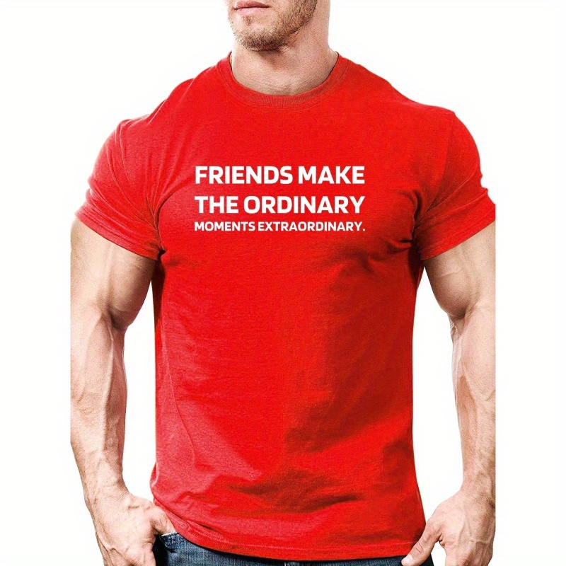 

Friend Creative Letters Print Casual Crew Neck Short Sleeve T-shirt For Men, Quick-drying Comfy Casual Summer Tops For Daily Wear Work Out And Vacation Resorts