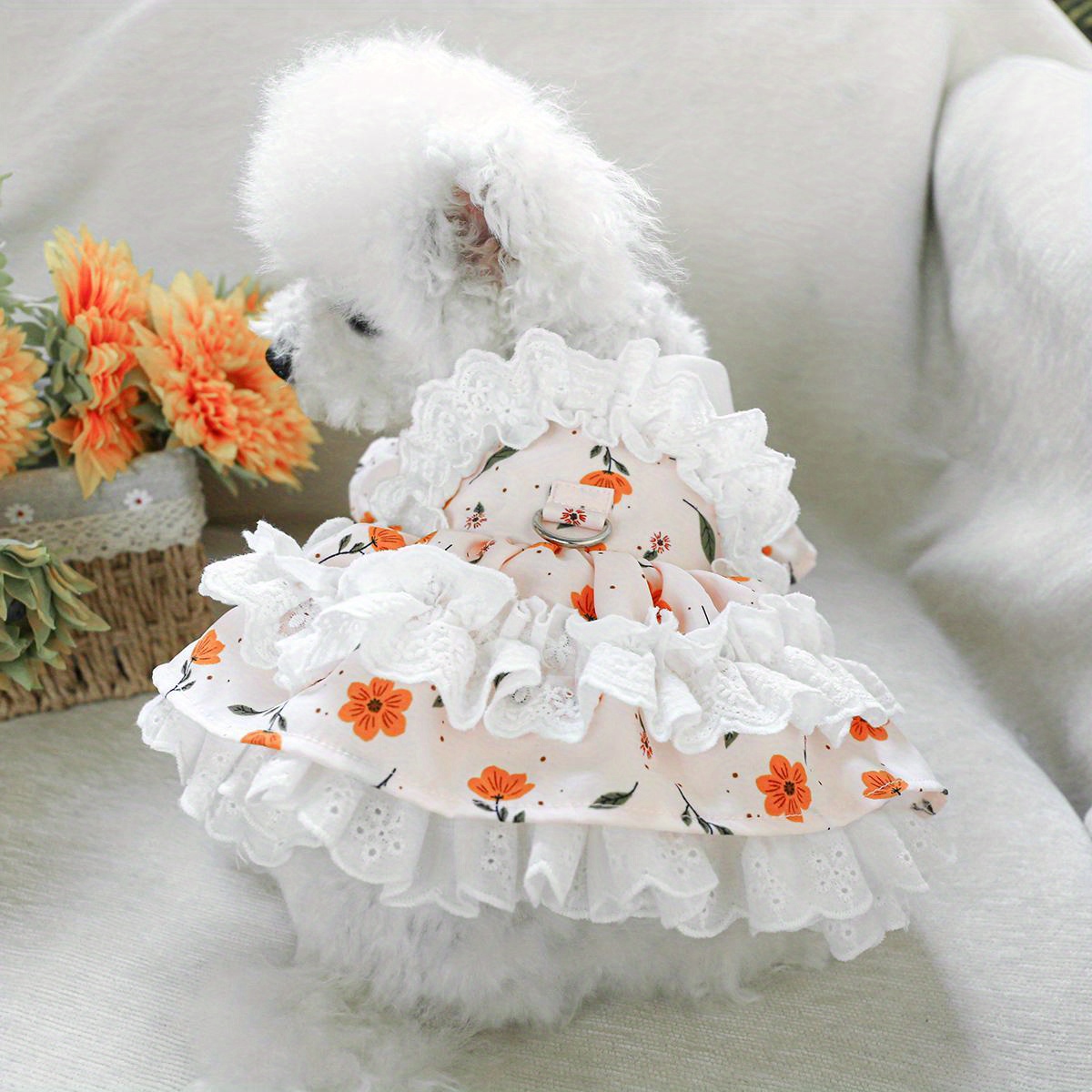 * Party Dress - Marigold Dog Clothes, Spring/* Style for Bichon,  Pomeranian, Teddy, Spring Outfit, Floral Print Dress for Maltese, Yorkshire  Terrier