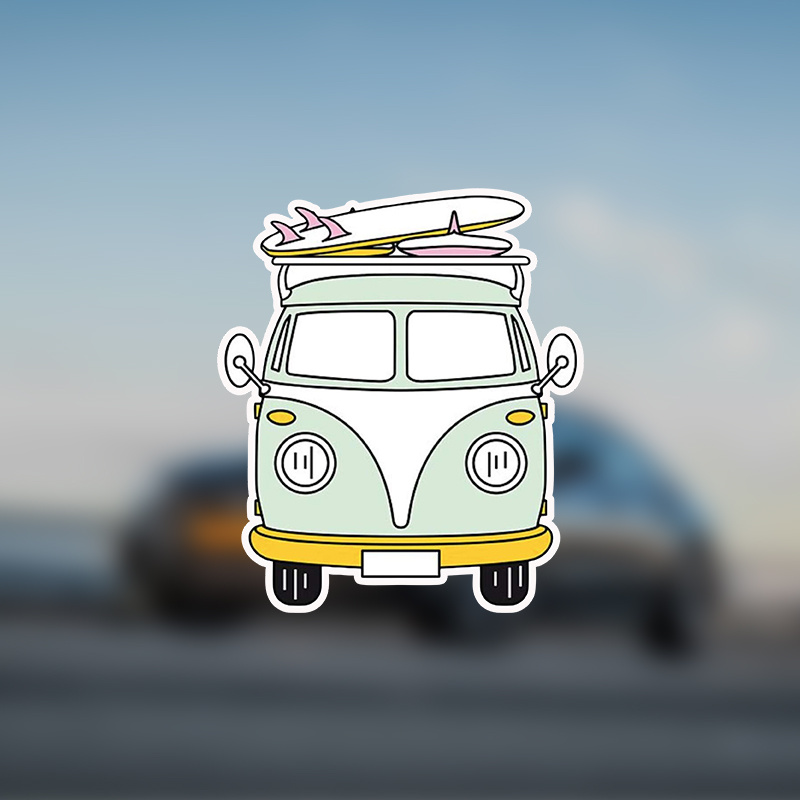 

Hippie Van With Surfboard Vinyl Waterproof Sticker Decal Car Laptop Wall Window Bumper Sticker