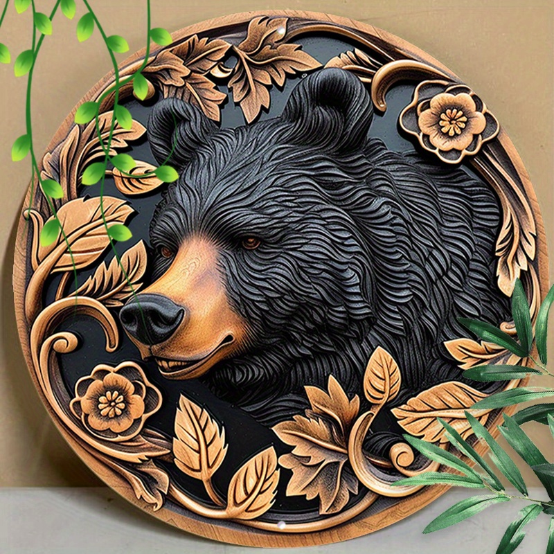 

1pc 8x8inch (20x20cm) Round Aluminum Sign, Metal Sign, Animal Bear Metal Sign, Funny Wall Art Decor, For Home Decor