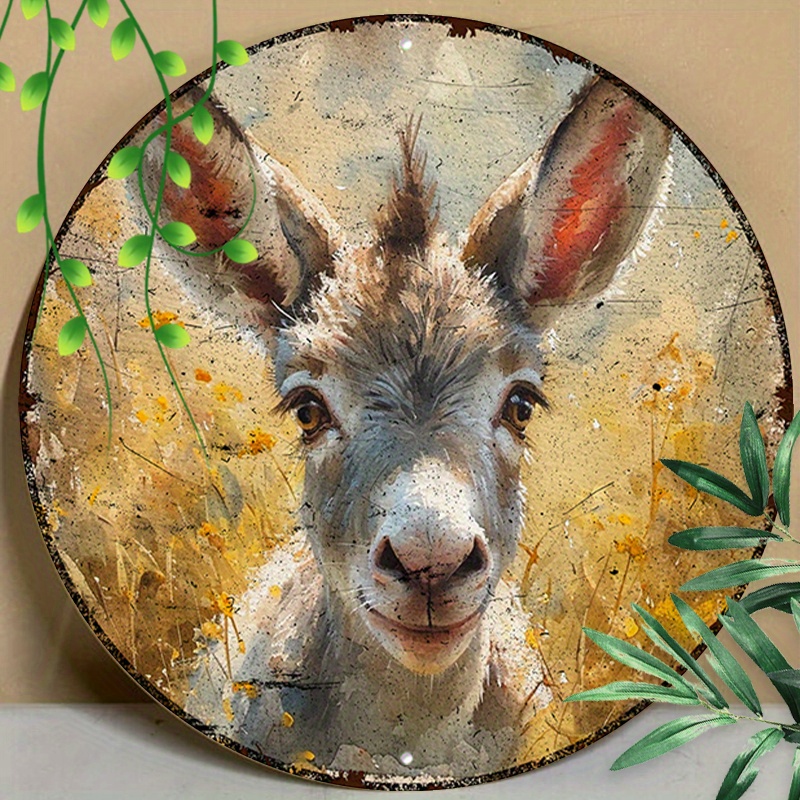 

1pc 8x8inch (20x20cm) Round Aluminum Sign Metal Sign Funny Metal Sign Donkey Summer Outdoor For Home Decor, Room Decor
