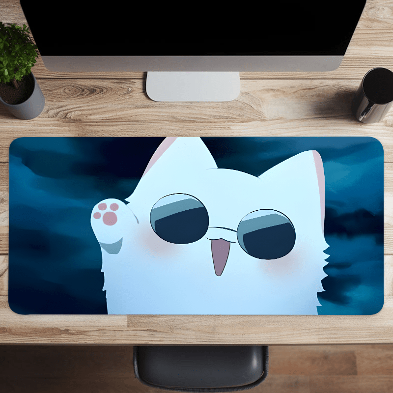 

Cartoon Sunglasses Cat Large Mouse Pad Anime Mouse Pad 35.4x15.7inch Non-slip Rubber Base Mouse Pad Stitched Edges Computer Keyboard Desk Pad For Office, Home, School, Company, Valentines Day Gift