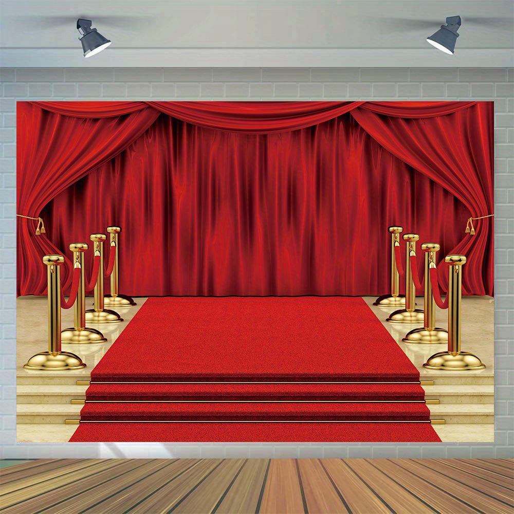 

1pc, Red Carpet Curtain Photography Backdrop, Vinyl Red Golden Stage Backdrop Graduation Prom Vip Birthday Christmas Event Decoration Photo Booth Studio Props