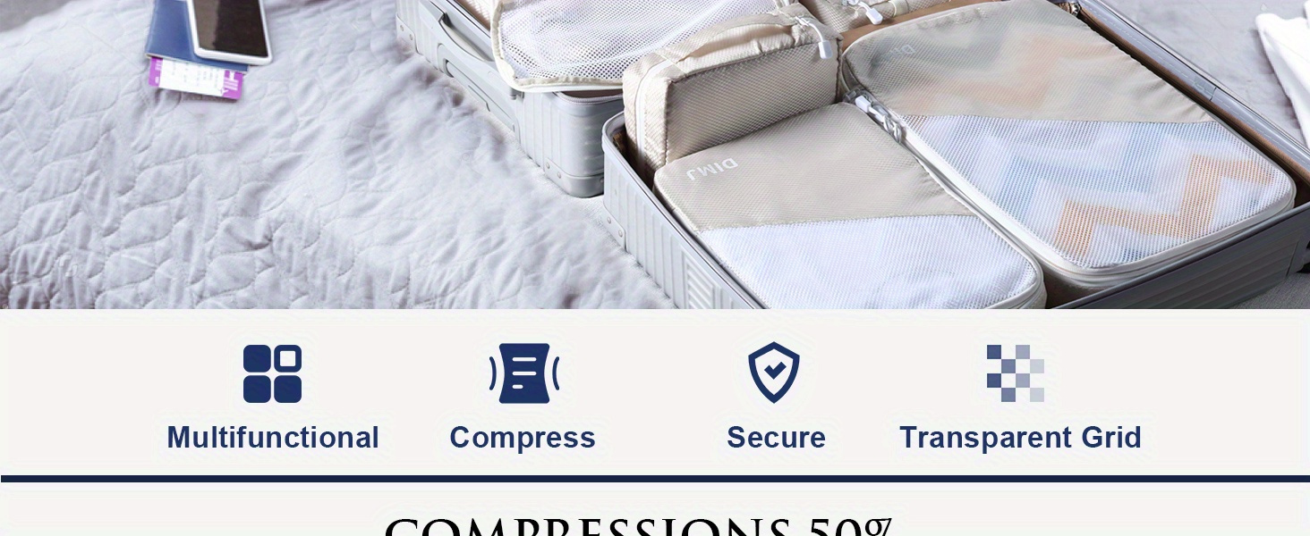 7pcs set compression packing cubes for travel lightweight travel packing cubes for suitcase travel storage bag with sturdy handle luggage cubes with shoes bag laundry bag underwear bag travel supplies details 2