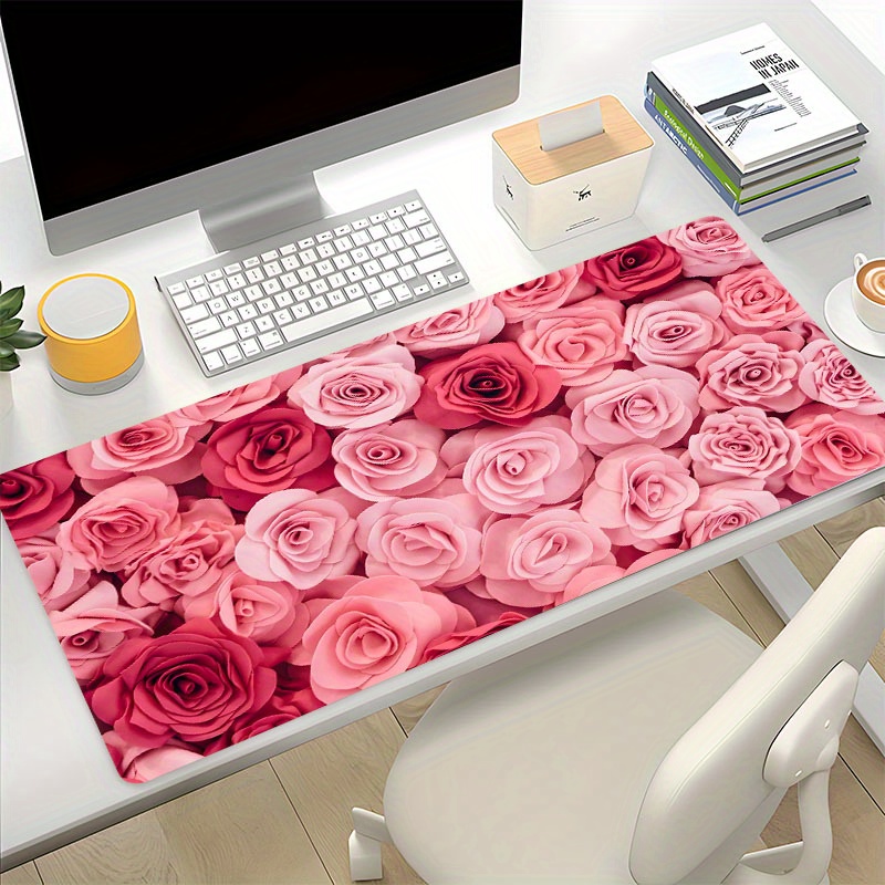 

Pink Flowers Rose Large Game Mouse Pad Computer Hd Keyboard Pad Desk Mat Natural Rubber Non-slip Mousepad Office Table Accessories As Gift For Woman/man/boyfriend/girlfriend Size35.4x15.7in