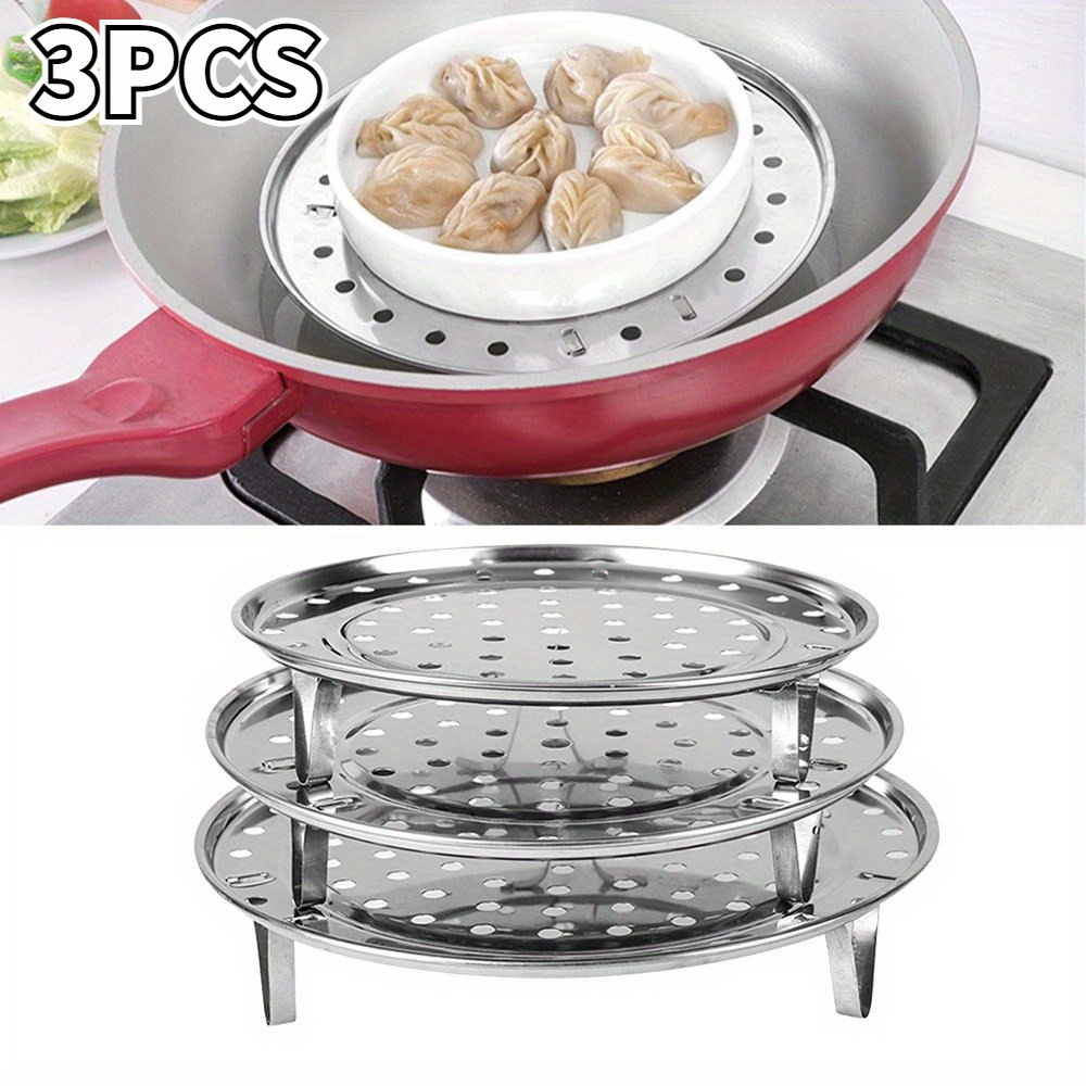 

3pcs/set Multifunctional Food Steaming Rack, Steaming Buns And Eggs, Stainless Steel Steamer, Steaming Rack, Kitchen Utensils Round Steamer Rack For Food, Steaming, Baking, Roasting, Steaming Stand