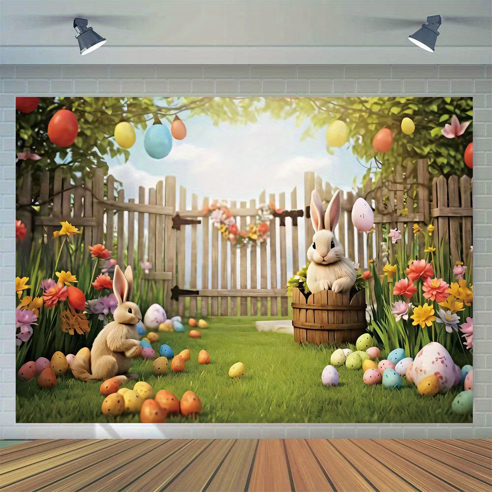 

1pc, Happy Easter Photography Backdrop, Vinyl Bunny And Grass Easter Eggs Family Party Backdrop Decoration Photo Booth Props