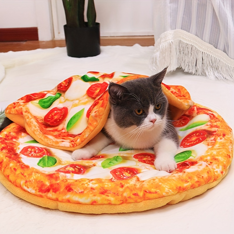 

Soft And Warm Cat Bed Mat Sleeping Blanket, Pizza Design Pet Plush Blanket Creative Cat Mat, Warm Soft Sleeping Mat