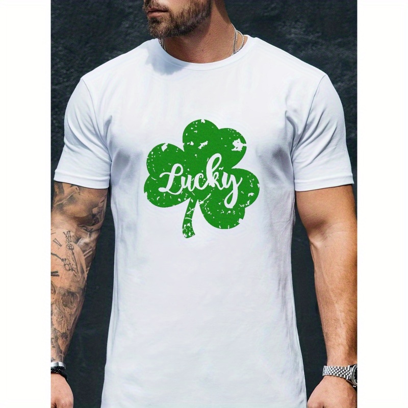 

Lucky Clover St Patrick's Day Print T Shirt, Tees For Men, Casual Short Sleeve T-shirt For Summer
