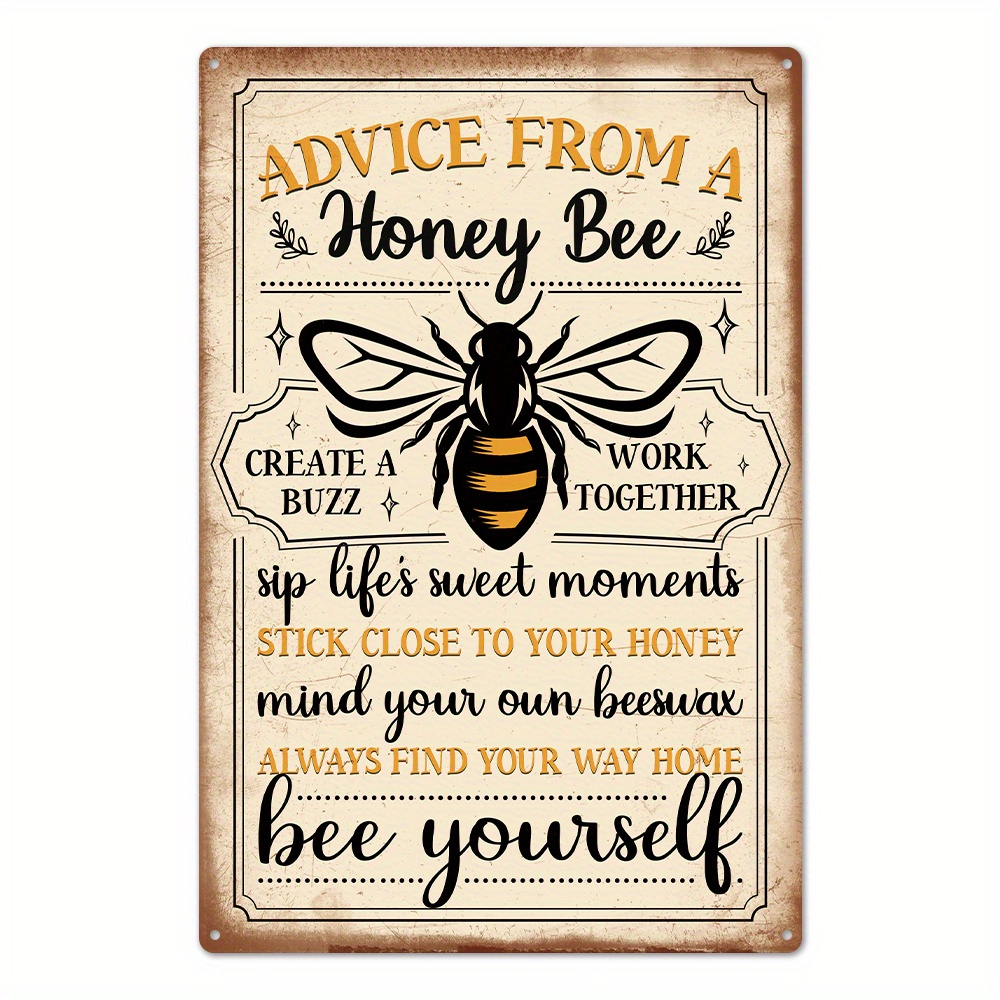 

Vintage Honey Bee Aluminum Sign - Rustic Farmhouse Wall Decor, 8x12 Inches, Home, Cafe, Or Living Room - Ideal Christmas Gift, Christmas Decor