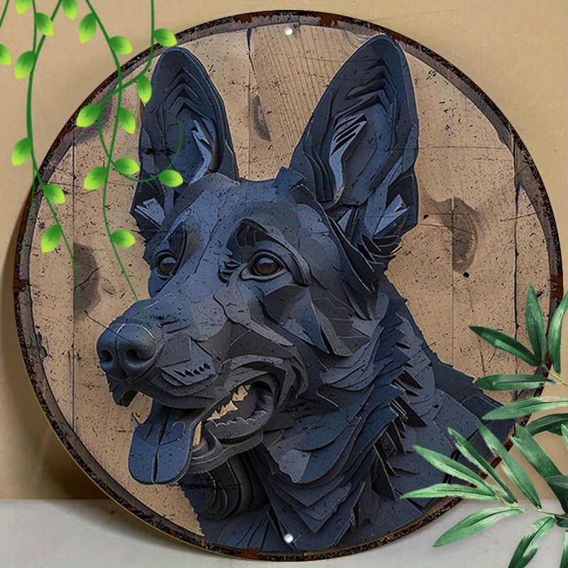 

1pc 8x8inch (20x20cm) Round Aluminum Sign Metal Sign Funny Metal Wall Sign A German Shepherd Dog For Room Decor, Wall Decor