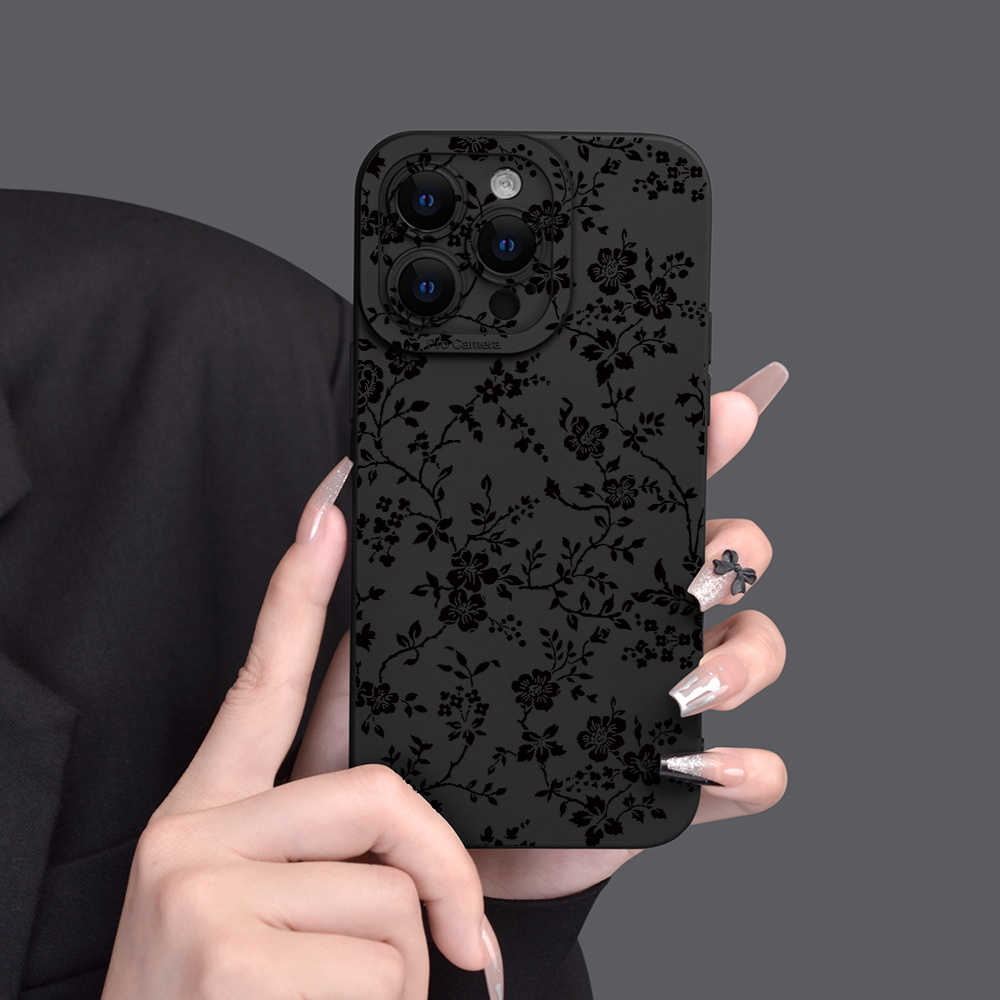 

Flowers Pattern Design Full-body Protective Shockproof Tpu Soft Rubber Black Case For Men Women, For Iphone 15 14 13 12 11 Xr X 7 Mini Plus Pro Max Se