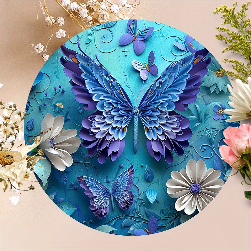 

1pc 8x8inch (20x20cm) Round Aluminum Sign Metal Sign Butterflies And Flowers Rustic Tin Sign Yard Indoor Outdoor Decor