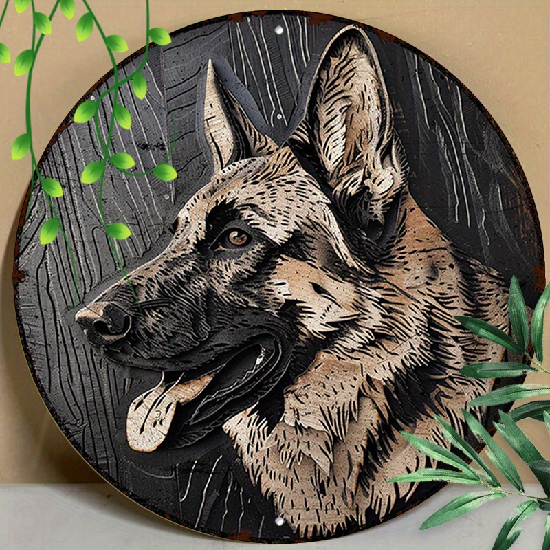

1pc 8x8inch (20x20cm) Round Aluminum Sign Metal Sign Funny Signs A German Shepherd Dog For Room Decor, Home Decor
