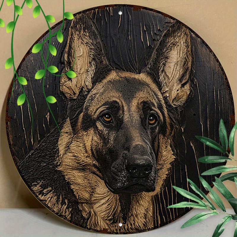

1pc 8x8inch (20x20cm) Round Aluminum Sign Metal Sign Funny Signs A German Shepherd Dog For Room Decor, Wall Decor