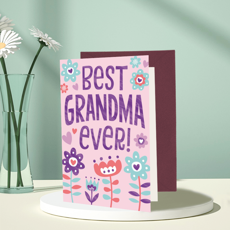 

1 Piece Of Greeting Card With The Words "best Grandma Ever" And Many Beautiful Flowers Painted On It, Suitable For Giving To My Dear Grandmother